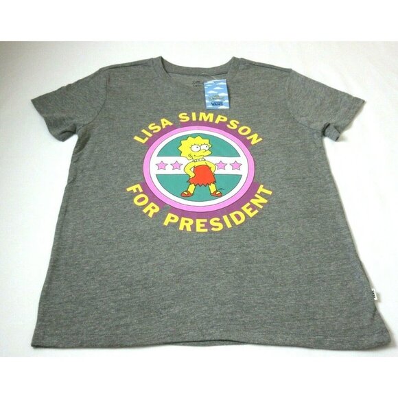 Vans X The Simpsons Lisa For President Women's Short Sleeve Tee shirt Grey NWT - Picture 1 of 4
